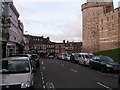 Road heading north around the western edge of the castle