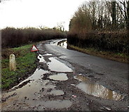ST2783 : A small flood on Church Lane, Coedkernew by Jaggery