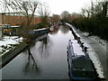 View from a bridge towards a wintry Hertford Lock