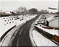 Snowy bank and bungalows, Pilton Vale, Malpas, Newport