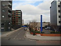 View along Brunel Street from the top deck of a DLR replacement bus