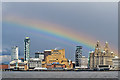 SJ3390 : Rainbow over the Liverpool waterfront by William Starkey