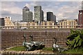 Sculpted ducks by the Thames Path