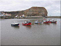 NZ7818 : Anchored in the harbour, Staithes by Pauline E