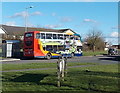 Bus leaves a Marlowe Way bus stop, Royal Wootton Bassett