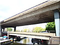 View of the A40 flyover from the footbridge over the Grand Union Canal