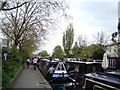 View of narrowboats moored up at Little Venice