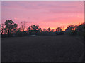 TM0219 : Red sky over arable land by Roger Jones