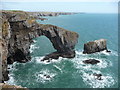 SR9294 : The Green Bridge of Wales natural sea arch by Jeremy Bolwell