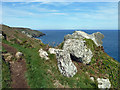 SW4840 : Rock outcrop, Trevalgan Cliff by Robin Webster