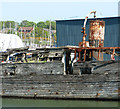 Dilapidated ship (detail) on Lake Lothing