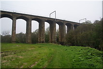 NU2212 : Riverside path under Alnmouth Viaduct by Bill Boaden