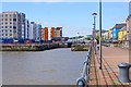 Looking towards the entrance lock to Portishead Quays Marina, Portishead, Somerset