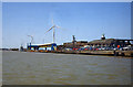 TQ6475 : Wind turbines and London International Cruise Terminal by Jim Osley