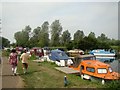 View of boats moored up at Paper Mill Lock from the path leading from the car park