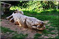 SO8377 : Wood carving of pike, Springfield Park, Kidderminster by P L Chadwick