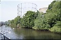 SU7273 : Gas holder by River Kennet by Mr Ignavy