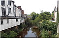 Riverside buildings viewed from Priory Hill bridge, Brecon