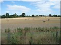 TG2808 : Farmland with Swiss roll straw bales by Christine Johnstone