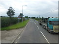 The A54 approach to the B5393 junction near Tarvin