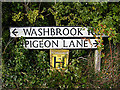 TM1042 : Washbrook Road & Pigeon Lane signs by Geographer