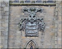 NT2540 : Peebles Burgh arms, Parish Church tower by Jim Barton
