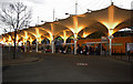 Stratford Bus Interchange canopies at dusk