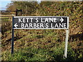 TM2891 : Kett's & Barber's Lane sign by Geographer