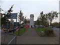 Stockwell clock tower and war memorial, and the Stockwell deep shelter