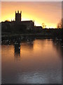 SO8454 : Sunrise behind Worcester Cathedral by Philip Halling