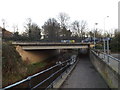 TM3877 : Town River, A144 Saxon Way Bridge & path to Town Park by Geographer