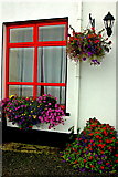 M2208 : Ballyvaghan - White & Red B&B - Red Window & Flowers by Joseph Mischyshyn