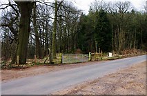 SO8678 : Entrance gates to Hurcott Wood from Perriford Lane, near Blakedown, Worcs by P L Chadwick