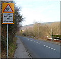 SS7993 : Deer warning sign, Maes y Bettws by Jaggery