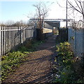 Sunny side of a railway footbridge near Filton Abbey Wood railway station