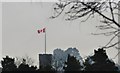 Fort Belvedere tower & flagpole, flying Canadian flag