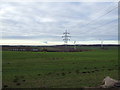 Farmland, pylon and wind turbines 