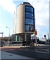 Rounded end of the Sleeperz Hotel in central Cardiff