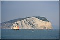 SZ2884 : West High Downs, The Needles, the Needles Lighthouse and Fishing Boat, Isle of Wight, viewed from P&O's Adonia by Terry Robinson