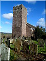SO3220 : Churchyard and tower, Llanvihangel Crucorney by Jaggery