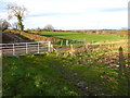 Farm tracks, gates and fields south of Talwrn