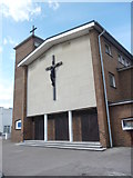 TQ3289 : Entrance, St John Vianney Church, West Green Road N15 by Robin Sones
