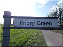 TL9443 : Sign for Priory Green (from Round Maple direction, closeup) by Hamish Griffin
