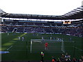 SP8735 : Peterborough take a penalty at Stadium MK by Richard Humphrey