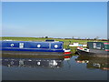 Moored boats and a field