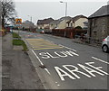 Yellow road markings on the approach to Blaenhonddan Primary School, Bryncoch