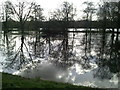 TQ0490 : Flooded tennis court, Colne Valley Trail by Peter S
