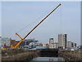 Installation of a new footbridge in Cardiff Bay