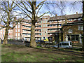 Dawes House across Orb Street, from Nursery Row Park, Walworth