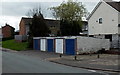 Alternating blue and white lockup garages in  West Pontnewydd, Cwmbran